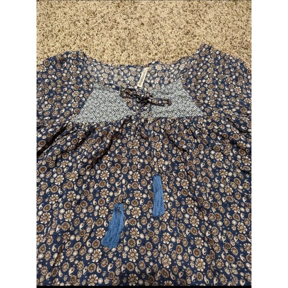 Mittoshop Bohemian Tunic Style Tie Blouse Bell Bottom Flare Sleeves women medium - Picture 4 of 8